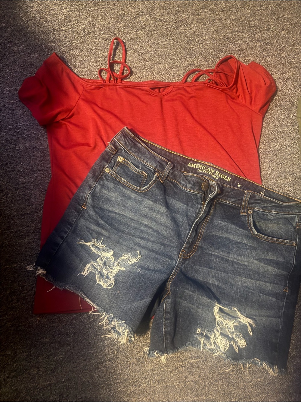 American Eagle Outfitters Jean shorts- size 14 Red Off-Shoulder Women's Top  xl